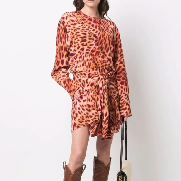 STELLA MCCARTNEY Cheetah Print Knotted Mini Silk Dress Size 40 - Picture 1 of 7